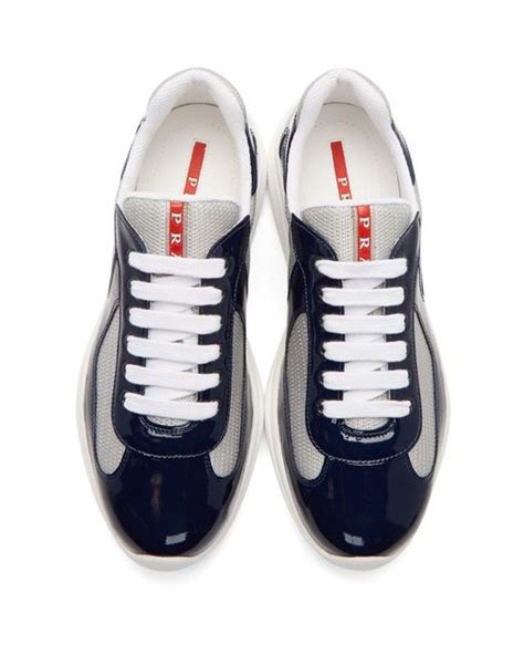 prada navy & silver vernice america's cup sneakers